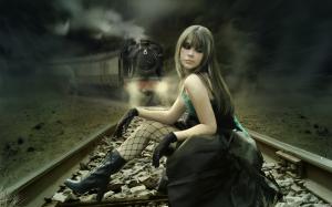 The fantasy girl on the train tracks wallpaper thumb