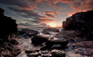 Stones, rocks, sea, sunset, clouds wallpaper thumb