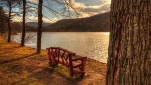 Lakeside, Bench, Lake, Nature, Photography wallpaper thumb