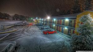 Snow Falling On Motel Parking Hdr wallpaper thumb