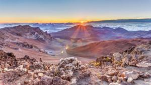 Beautiful sunrise, peak, mountain, rocks, clouds wallpaper thumb