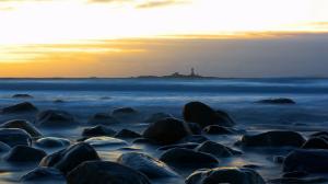 Rock, Sea, Beach, Lighthouse, Sunset wallpaper thumb