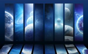 Blue outer space planets mosaic wallpaper thumb