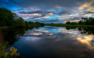 Ireland nature landscape, river, evening sunset, clouds wallpaper thumb