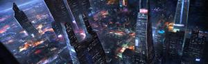 Future city, skyscrapers, night, lights, art design wallpaper thumb