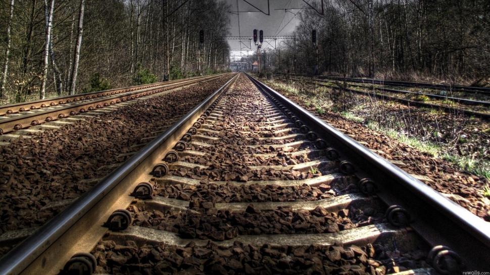 Railroad Tracks In The Forest Hdr wallpaper,forest HD wallpaper,tracks HD wallpaper,rocks HD wallpaper,electric lines HD wallpaper,nature & landscapes HD wallpaper,1920x1080 wallpaper