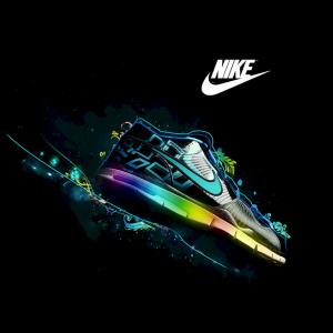 Logos, Nike, Famous Sports Brand, Dark Background, Shoe, Colorful Rays wallpaper thumb