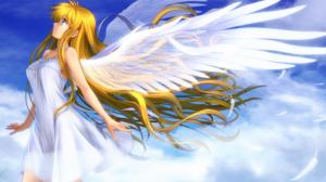 Beautiful anime girl angel wings white feathers wallpaper thumb
