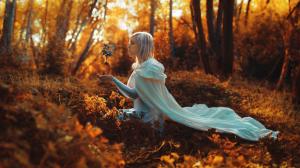Girl in the forest, white hair, magic wallpaper thumb