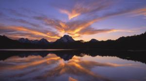 Lake Reflection Landscape Mountains Sunset HD wallpaper thumb