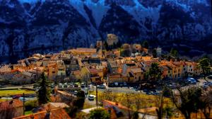 Greolieres, France, town, houses, Alps, tilt-shift photography wallpaper thumb