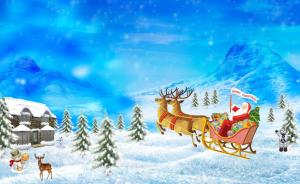 santa claus, reindeer, sleigh, presents, christmas, holiday, house, mountain wallpaper thumb