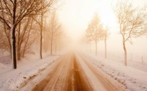 Winter, snow, road, fog, morning wallpaper thumb
