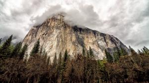 USA, California, Yosemite National Park, rock mountain, trees, clouds wallpaper thumb