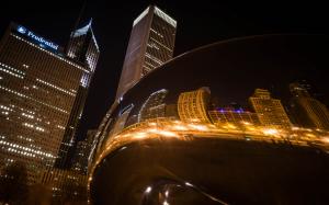 Millennium Park Chicago Buildings Skyscrapers Reflection Night Lights HD wallpaper thumb