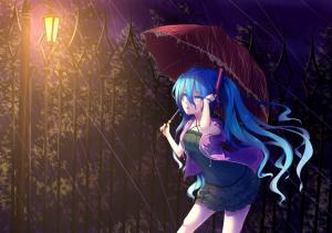 Vocaloid, Hatsune Miku, Twintails, Rain, Umbrella wallpaper thumb