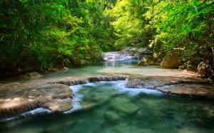 Thailand waterfalls, river, greenery, trees, leaves wallpaper thumb
