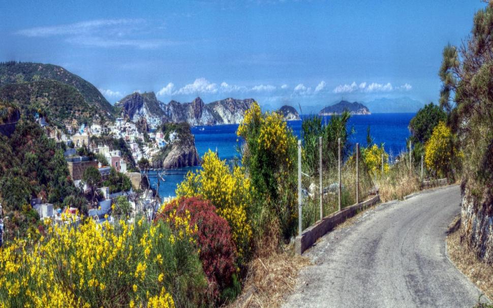 Bend In The Road On Ponza Isl Italy Hdr wallpaper,island HD wallpaper,cliff HD wallpaper,village HD wallpaper,road HD wallpaper,nature & landscapes HD wallpaper,1920x1200 wallpaper