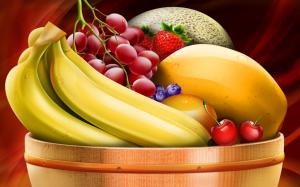 Art drawing, bananas, grapes, cherries, strawberries wallpaper thumb
