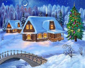 house, fur-tree, snow, winter, new year, bridge, christmas, card wallpaper thumb