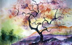Watercolor cherry tree wallpaper thumb