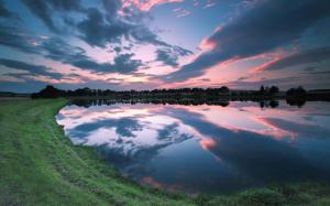 UK England, lake shore beautiful scenery, sunset sky clouds wallpaper thumb