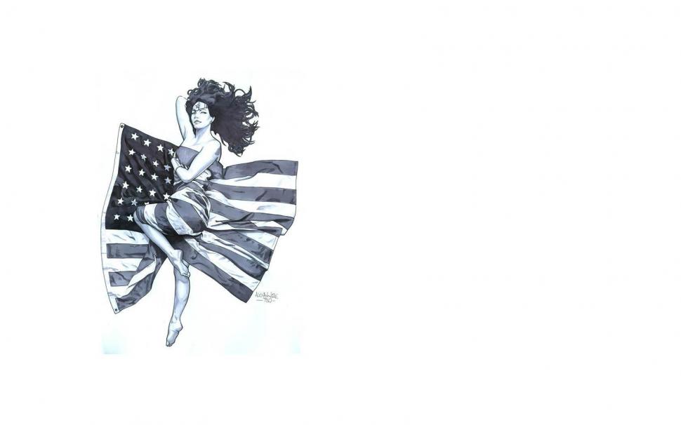 Wonder Woman DC BW White American Flag Flag HD wallpaper,cartoon/comic wallpaper,white wallpaper,bw wallpaper,woman wallpaper,dc wallpaper,american wallpaper,flag wallpaper,wonder wallpaper,1680x1050 wallpaper