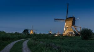 Netherlands, windmill, night, road, lights wallpaper thumb