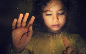 Sad Child Girl, Window Rain Drops HD wallpaper thumb