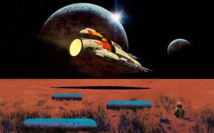 Spaceship Field Planets HD wallpaper thumb