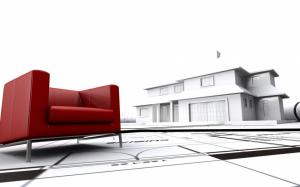 Red chair on house blueprint wallpaper thumb