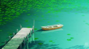 Small Boat on Green Water Lake wallpaper thumb