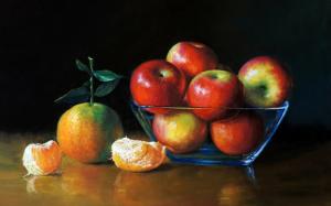 Art painting, apples and oranges wallpaper thumb