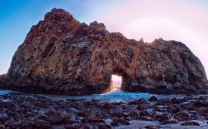 Pfeiffer Beach, California, USA, rocks, arch, sun rays wallpaper thumb