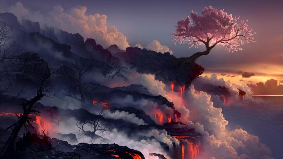 Lava Flowing on a Mountain wallpaper,Scenery HD wallpaper,2560x1440 wallpaper