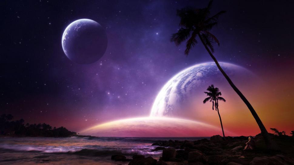 Planets on the night sky above the beach wallpaper | other | Wallpaper  Better
