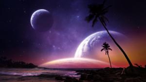 Planets on the night sky above the beach wallpaper thumb