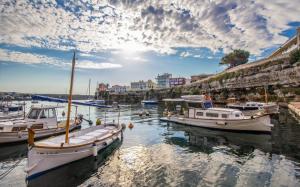 Menorca, boats, dock, houses, sea, clouds, Spain wallpaper thumb