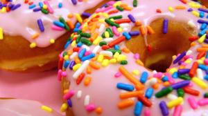 Close Multicolor Food Donuts Sprinkles wide Mobile wallpaper thumb