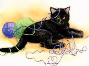 learning to knit Black fun kitten Mischief Playing string Unravel yarn HD wallpaper thumb