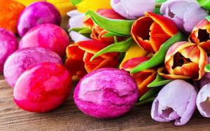 Easter eggs, Happy Easter, tulip flowers wallpaper thumb