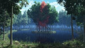 Beautiful render scenery, lake, island, trees, forest wallpaper thumb