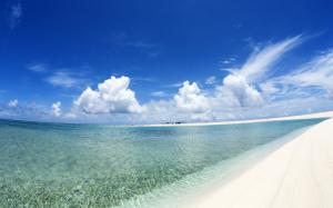 Blue sky and white clouds beach wallpaper thumb