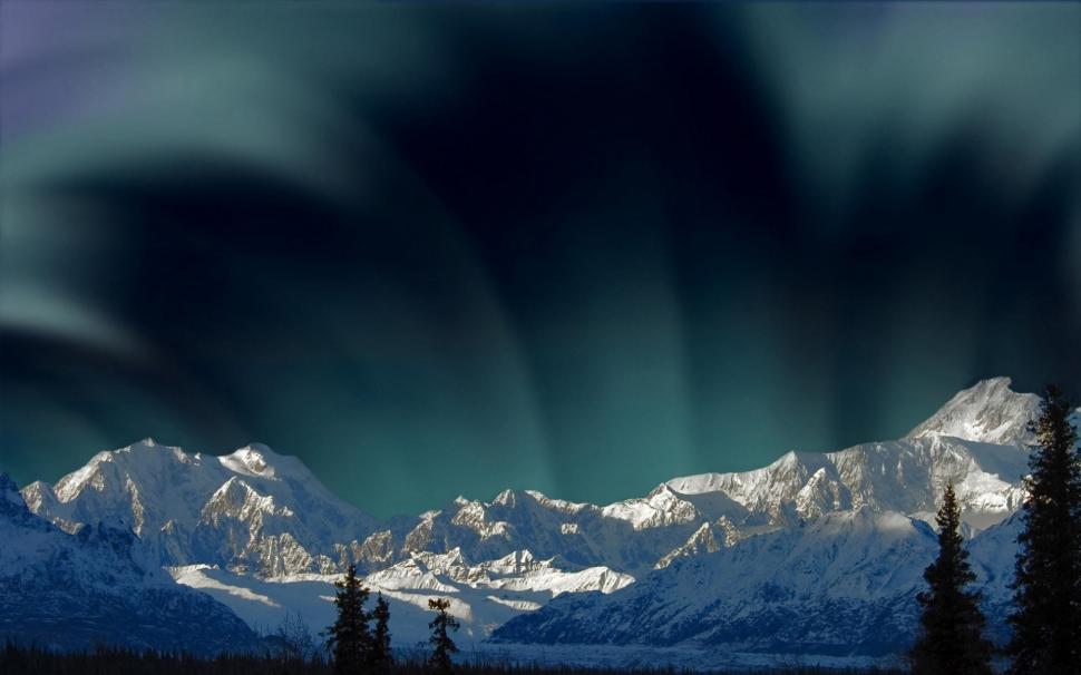 Aurora Borealis and Snowy Mountains wallpaper,Scenery HD wallpaper,1920x1200 wallpaper