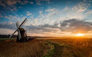 Nature, fields, windmill, morning, sunrise wallpaper thumb