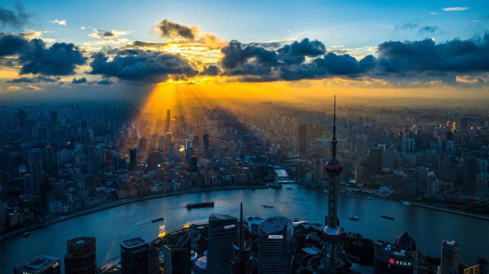 Beautiful, Shanghai, Cityscape, Sunrise, Aerial View, City wallpaper,beautiful HD wallpaper,shanghai HD wallpaper,cityscape HD wallpaper,sunrise HD wallpaper,aerial view HD wallpaper,1920x1080 wallpaper