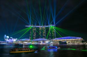 singapore, marina bay sands, glare, marina bay, night, lights, laser show wallpaper thumb