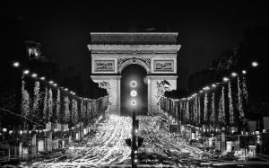 Paris Arc de Triomphe BW Lights Timelapse HD wallpaper thumb