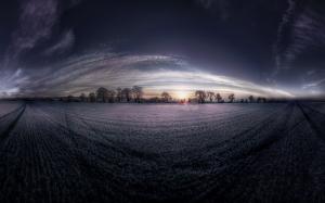 Landscape, Nature, Panoramas, Sunset, Field, Trees, Clouds, Fish-Eye Lens wallpaper thumb