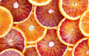 Fruit slices, oranges, grapefruit, juice, red and yellow wallpaper thumb
